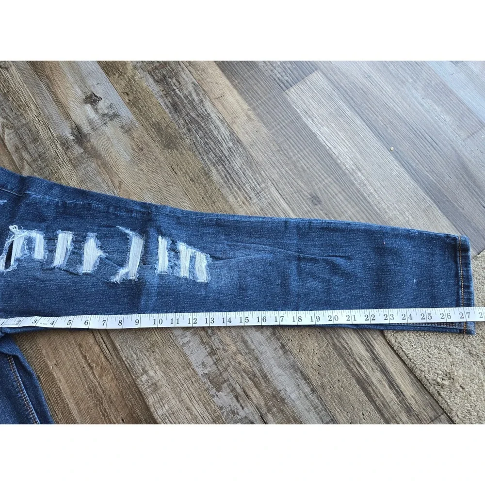 LEI Juniors Dark Wash Distressed Ripped Skinny‎ Jeans Size 7 Regular Denim